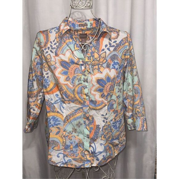 GREAT CONDITION WOMEN Chicos Effortless Paisley Shirt Button down BLOUSE CHICO S - Picture 1 of 7